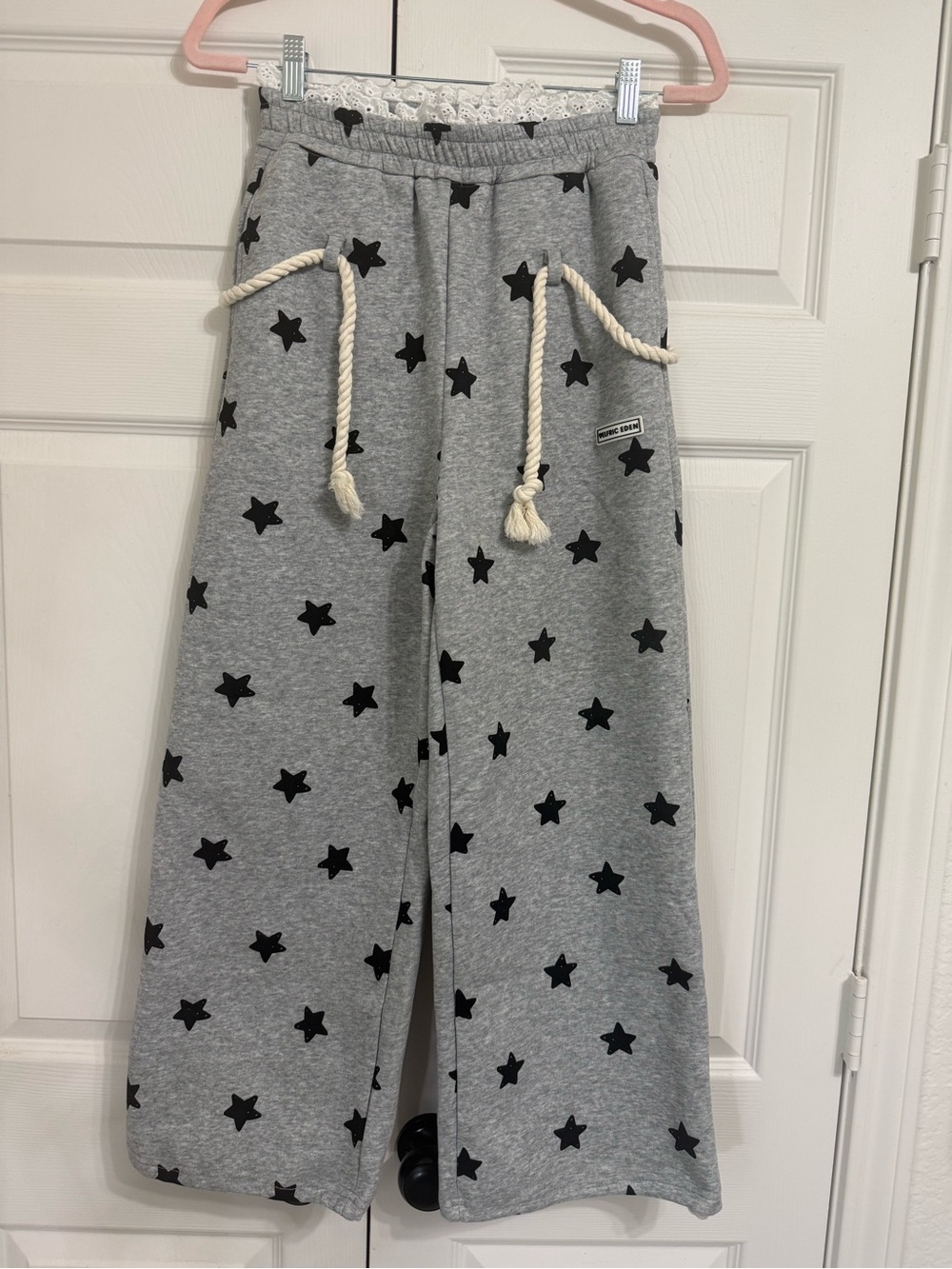 Aelfric Eden Lace Waist Star Pattern Wide-Leg Sweatpants